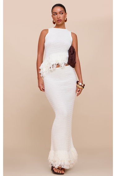 Cream Loop Knit Maxi Skirt