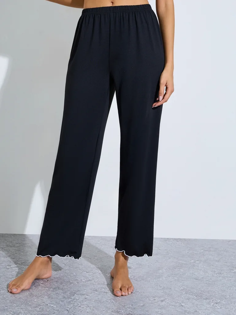 Black Solid Bow Detail Top and Pyjama Set - 3
