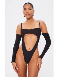 Black Slinky Cut Out Detail Bodysuit - 1