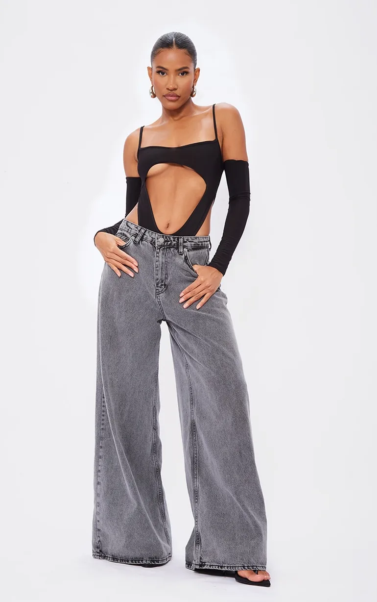 Black Slinky Cut Out Detail Bodysuit - 2
