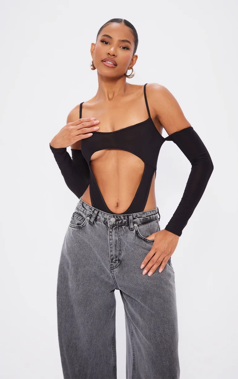 Black Slinky Cut Out Detail Bodysuit
