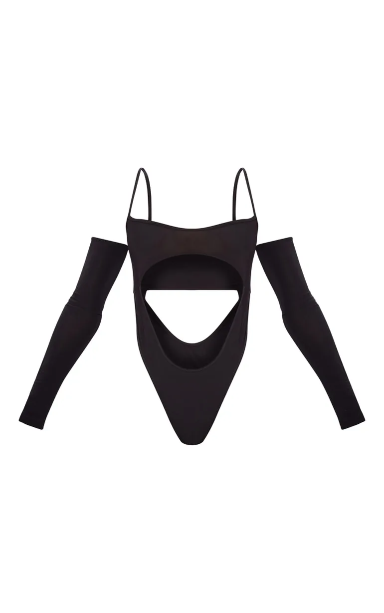 Black Slinky Cut Out Detail Bodysuit - 4