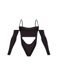 Black Slinky Cut Out Detail Bodysuit - 5
