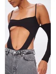 Black Slinky Cut Out Detail Bodysuit - 3