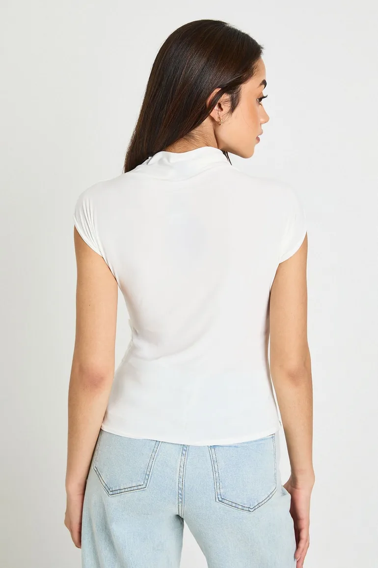 Slinky Wrap Detail Short Sleeve Top - white - 2
