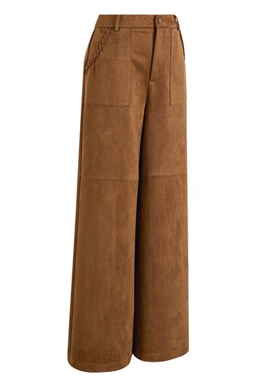 Braid Trim Side Pocket Faux Suede Pants