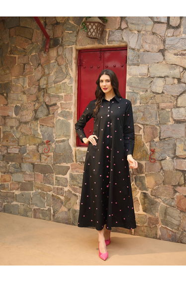 Black Heart Print A-Line Maxi Dress