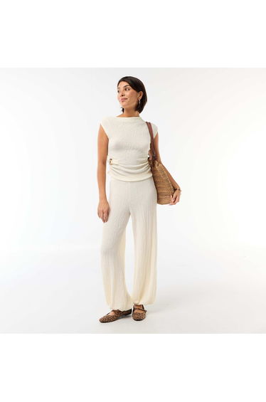 Crinkle Knit Balloon Pants WHITE