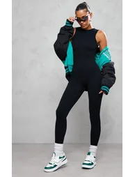 Black Structured Contour Rib Racer Jumpsuit - 2