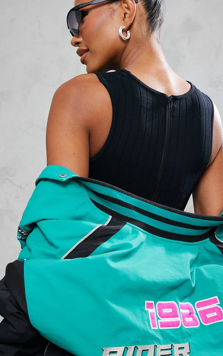 Black Structured Contour Rib Racer Jumpsuit - 3