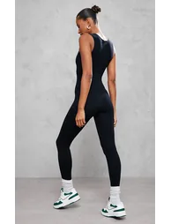 Black Structured Contour Rib Racer Jumpsuit - 1