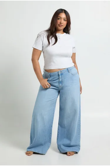 Plus Basics Mid Waist Boyfriend Jean - mid blue