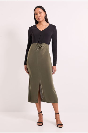 Twist Knot Detail Jersey Midi Dress