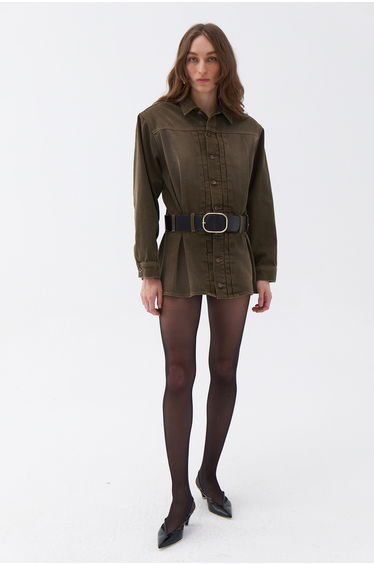 Shirt Collar Belted Mini Dress