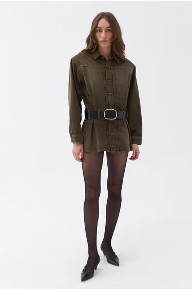 Shirt Collar Belted Mini Dress