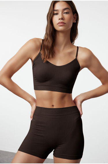 Dark Brown Single Seamless Non-wired Plain Cupless Bustier Bra