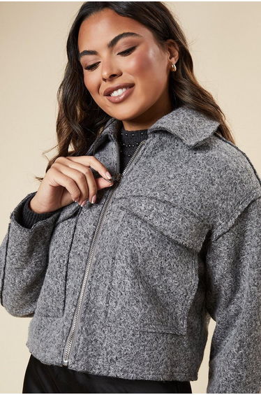 Zip Front Pocket Detail Jacket