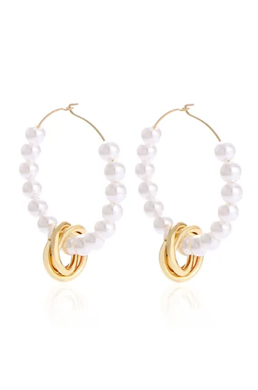 Pearl Twisted Metal Hoop Earrings