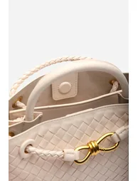 Luna Woven Leather Tote bag with Gold Detail in Cream Faux Leather - 4