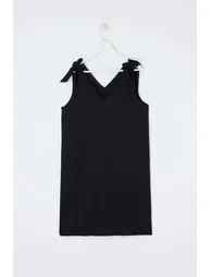 Beachwear Black Bow Detail Crinkle Textured Fabric Dress - 1