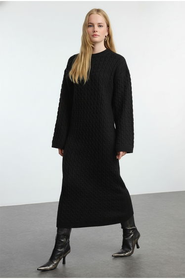 Black braided knitwear dress