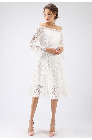 Remember Me Off-Shoulder Lace Dress in White