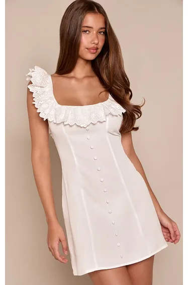 White Broderie Detail Mini Dress