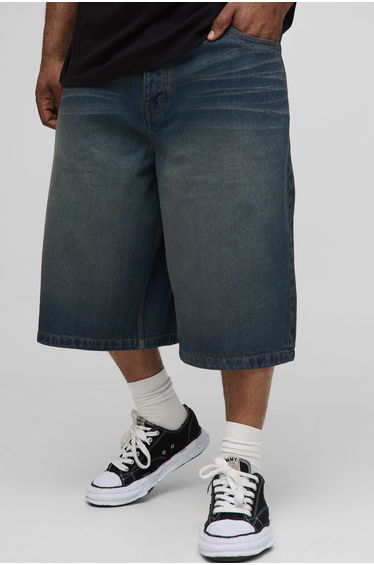 Plus Overdye D Ring Relaxed Fit Jorts - antique wash