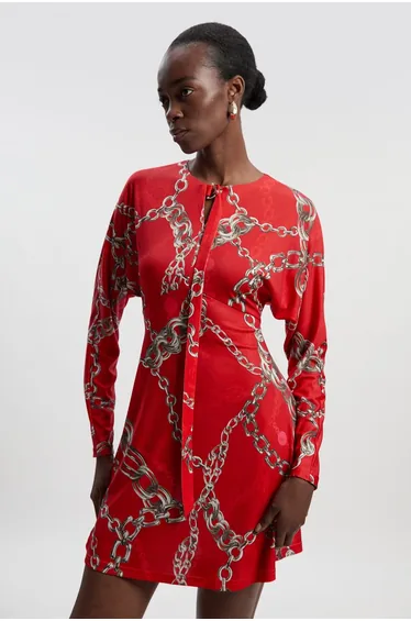 Chain Print Crepe Mini Dress