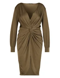Plus Twist Front Plunge Midi Dress - khaki - 2