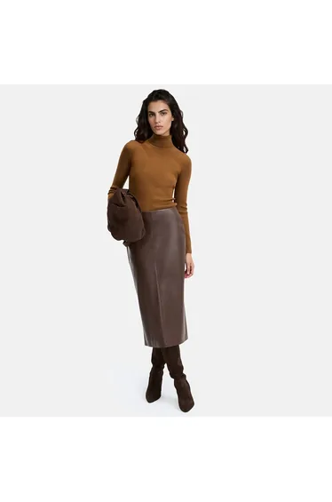 Midi Pencil Skirt in Faux Leather