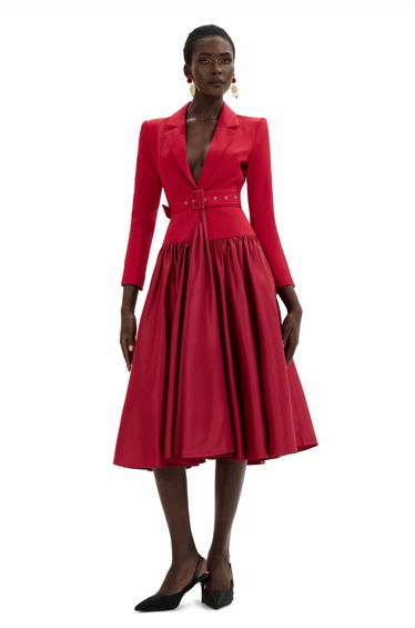 Eulalie Suit Collar Midi Dress With Belt