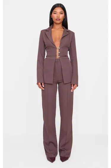 Chocolate Fitted Lace Up Back Blazer