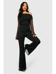 Petite Textured Knit Flare Trouser - black
