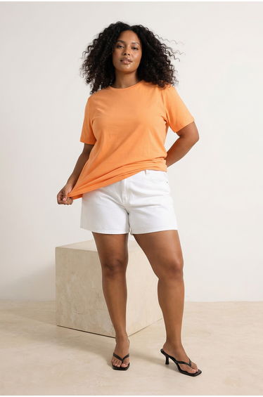 Orange Regular Fit Basic Crew Neck 100% Cotton Knitted Plus Size T-Shirt
