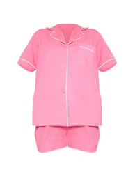 PRETTYLITTLETHING Hot Pink Jersey Piping Detail Short Pj Set - 4