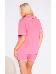 PRETTYLITTLETHING Hot Pink Jersey Piping Detail Short Pj Set - 1
