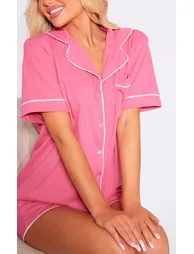 PRETTYLITTLETHING Hot Pink Jersey Piping Detail Short Pj Set - 3