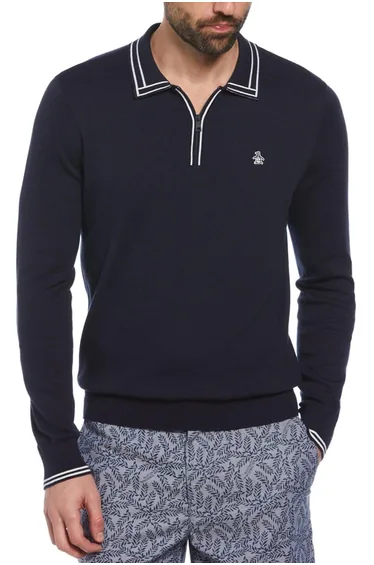 Long Sleeve Knit Polo Navy