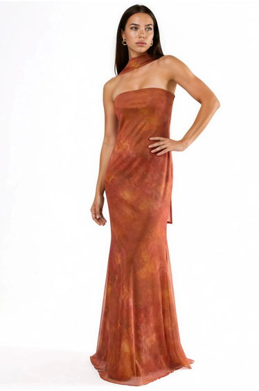 Strapless Flowering Bodycon Maxi Dress