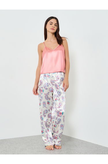 Women Solid Cami Top and Floral Printed Pyjama Set