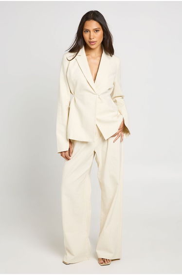 Premium Linen Look Straight Leg Tailored Trousers - ecru