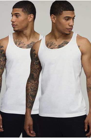 2 Pack Basic Regular Fit Vests - white