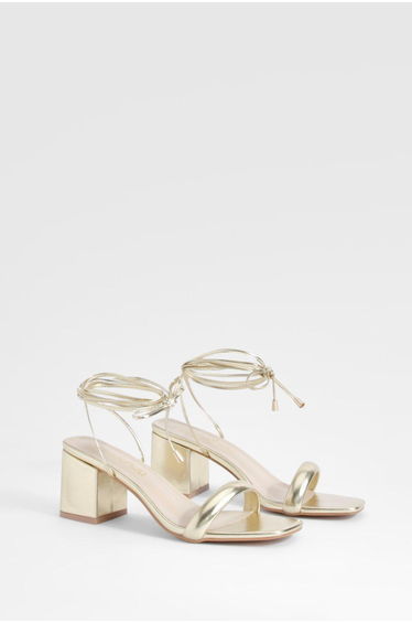 Metallic Low Block Wrap Up Heels - gold