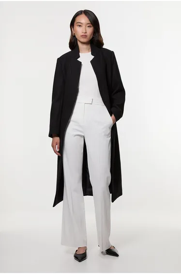 Wool Investment Notch Neck Tailored Midi Coat
