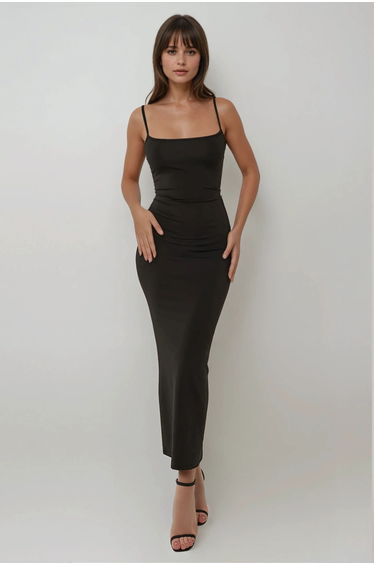 Square Collar Bodycon Maxi Dress