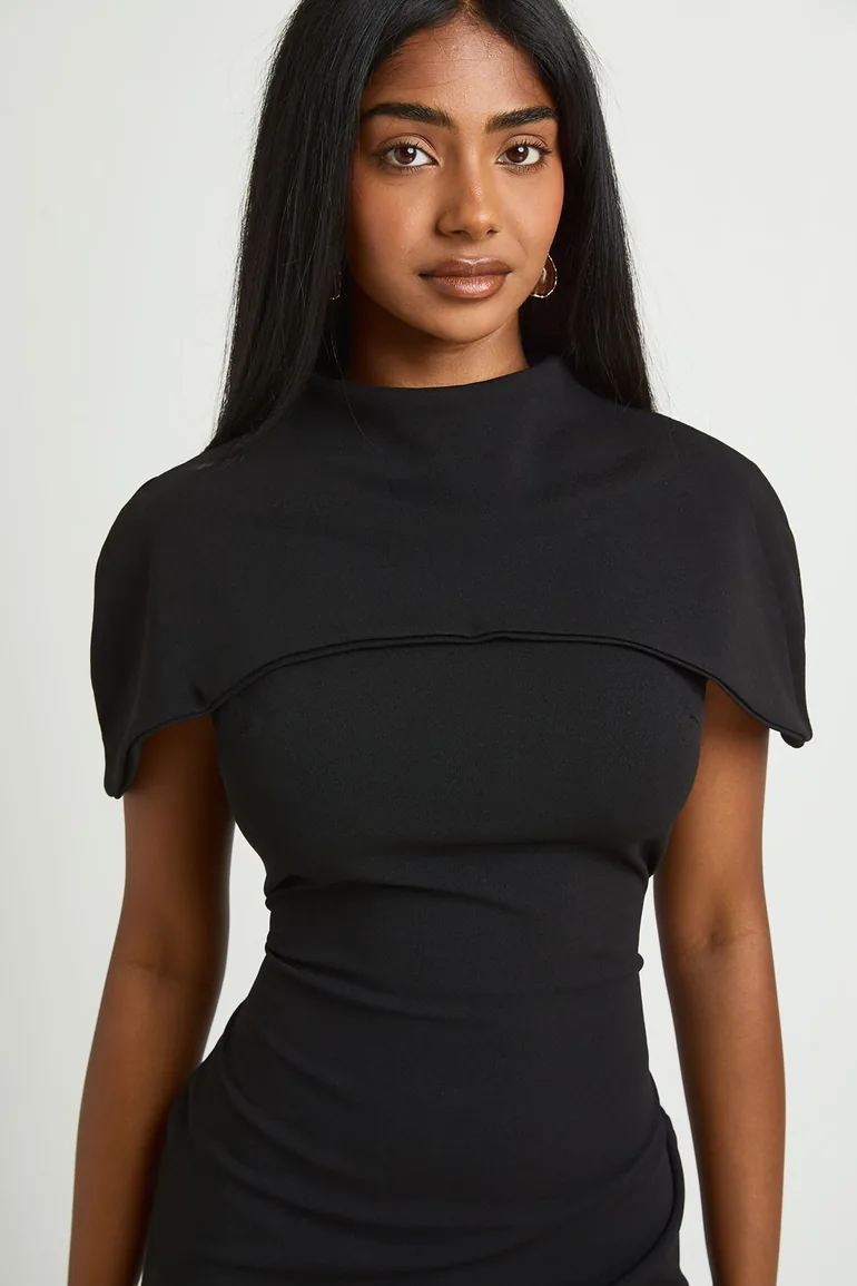 Jersey Crepe Crepe Detail Mini Dress - black - 3