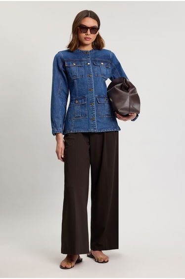 Denim Button Though Rounded Sleeve Jacket