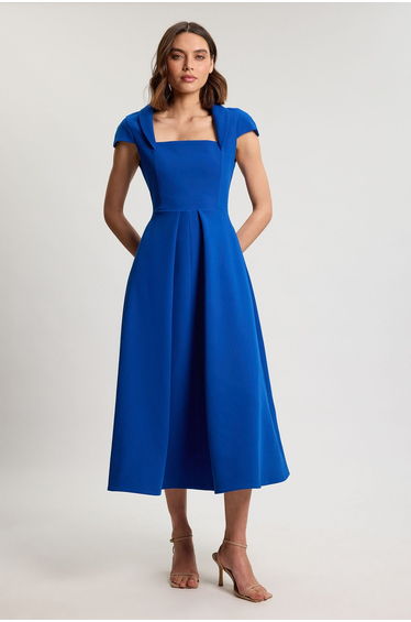 Square Neck Tailored Full Skirted Maxi Dress