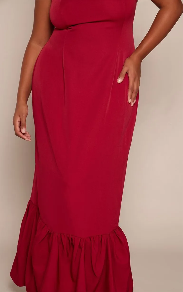 peplum hem maxi dress Beige Printed Peplum Hem Maxi Dress